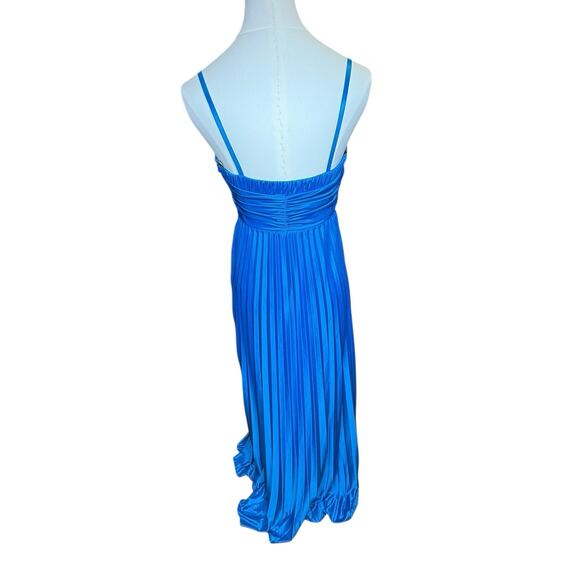 Y2K Blue Pleated Maxi Dress Gown Sweetheart Empire Waist vtg city triangles NOS - Picture 3 of 15